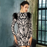 Not Into You Black Sequin Long Sleeve Feather Mini Dress - Fashion Genie Boutique