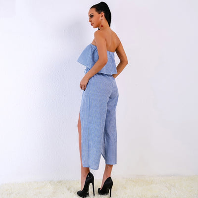 Endless Summer Blue Stripe Strapless Jumpsuit - Fashion Genie Boutique