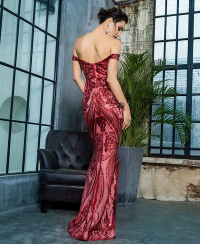 Sweetheart Red Bardot Sequin Maxi Fishtail Dress - Fashion Genie Boutique