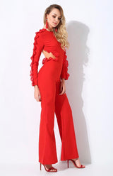 Vogueing Red Frill Sleeve Jumpsuit - Fashion Genie Boutique