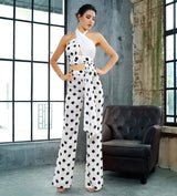 One Kiss White Polka Dot Crop Top & Wide Leg Trousers Co-Ord - Fashion Genie Boutique