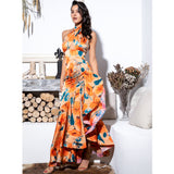 Bloom Babe Orange Floral Print Halter Maxi Dress - Fashion Genie Boutique