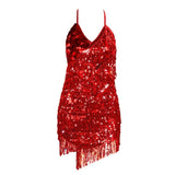 Sunset Views Red Sequin Tassel Dress - Fashion Genie Boutique