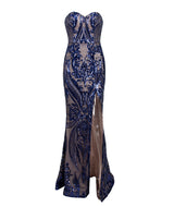 Sweet Vision Blue Strapless Sequin Spilt Maxi Gown Dress - Fashion Genie Boutique