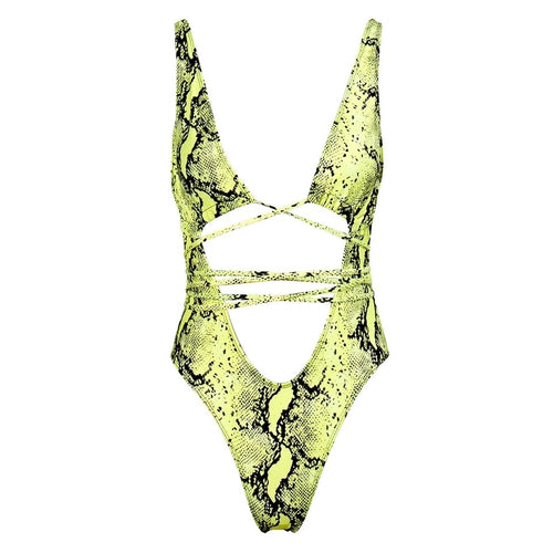 Thailand Green Cut Out Snake Print Swimsuit - Fashion Genie Boutique
