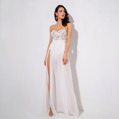 Phi Phi White Strapless Sequin Floaty Maxi Dress - Fashion Genie Boutique
