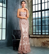 Godiva Gold Strapless Sequin Maxi Fishtail Dress - Fashion Genie Boutique
