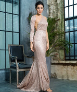 Luxury Night Rose Gold Sequin One Shoulder Maxi Gown Dress - Fashion Genie Boutique