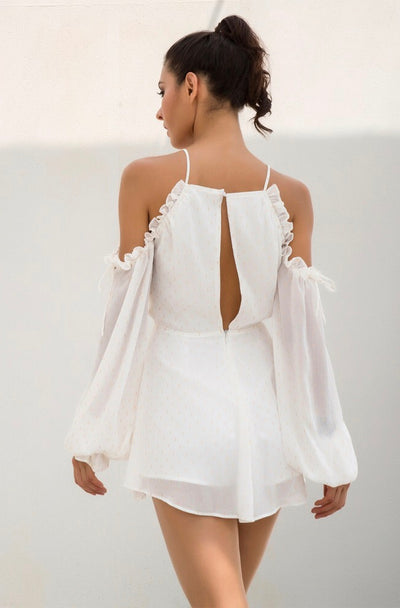 Say My Name White Cut Out Tie Front Playsuit - Fashion Genie Boutique