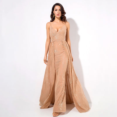 Magic Hour Gold Glitter Detatchable Maxi Gown Dress - Fashion Genie Boutique