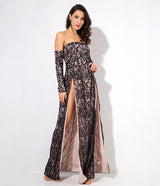 Princess Of Charm Black Bardot Glitter Double Split Maxi Dress - Fashion Genie Boutique