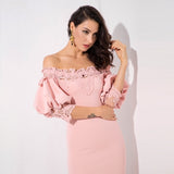 Mamacita Pink Bardot Lace Panel Midi Dress - Fashion Genie Boutique
