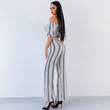 Love Poem Multi Two Piece Trousers & Bardot Crop Top Co-Ord - Fashion Genie Boutique