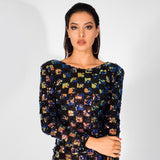 Check Mate Black Iridescent Sequin Long Sleeve Dress - Fashion Genie Boutique