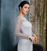 Deep Into You Silver Long Sleeve Glitter Embellished Midi Dress - Fashion Genie Boutique