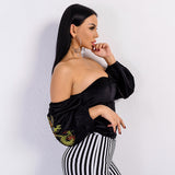 Dragon Black Bardot Embroidered Top - Fashion Genie Boutique