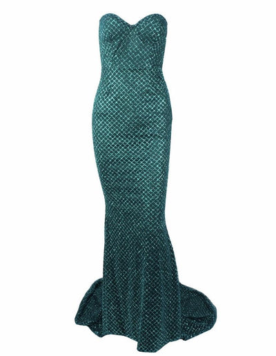 Fell From Heaven Green Glitter Strapless Maxi Dress - Fashion Genie Boutique