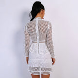 Meisha White Crochet Long Sleeve Mini Dress - Fashion Genie Boutique