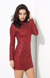 Gatsby Red Glitter Embellished Long Sleeve Mini Dress - Fashion Genie Boutique