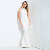 Glam Squad White Crystal Embellished Fishtail Maxi Dress - Fashion Genie Boutique
