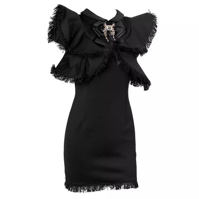 Lady Marmalade Black Ruffle Fringe Mini Dress - Fashion Genie Boutique