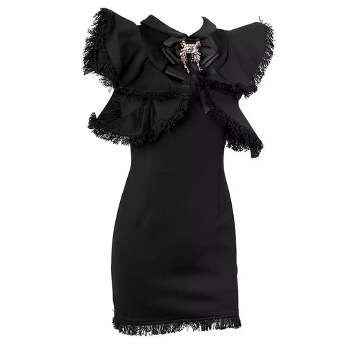 Lady Marmalade Black Ruffle Fringe Mini Dress - Fashion Genie Boutique