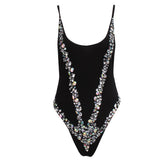 Jasmine Black Crystal Embellshed Swimsuit - Fashion Genie Boutique