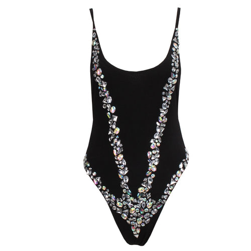 Jasmine Black Crystal Embellshed Swimsuit - Fashion Genie Boutique