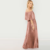 Dream Of You Pink Bardot Pleated Maxi Dress - Fashion Genie Boutique
