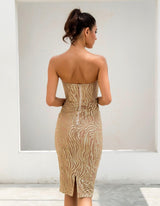 Little Dancer Gold Glitter Embellished Strapless Midi Dress - Fashion Genie Boutique
