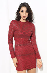 Starstruck Red Glitter Long Sleeve Mini Dress - Fashion Genie Boutique