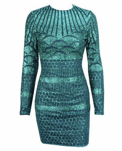 Alassia Black & Nude Glitter Long Sleeve Mini Dress - Fashion Genie Boutique