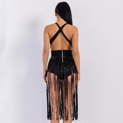 Creative Approach Black Mesh Tassel Bodysuit - Fashion Genie Boutique