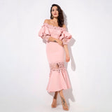 Mamacita Pink Bardot Lace Panel Midi Dress - Fashion Genie Boutique
