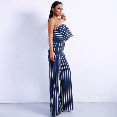 Stripe Delight Navy Two Piece Trousers & Crop Top Co-Ord - Fashion Genie Boutique