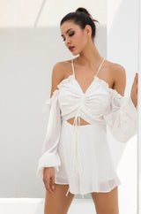 Say My Name White Cut Out Tie Front Playsuit - Fashion Genie Boutique