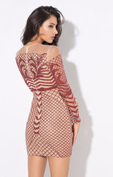 Meryl Red & Nude Glitter Long Sleeve Mini Dress - Fashion Genie Boutique