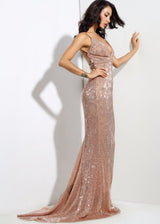 Goal Digger Champagne Embellished Sequin Maxi Party Gown Dress - Fashion Genie Boutique
