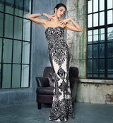 Godiva Black Strapless Sequin Maxi Fishtail Dress - Fashion Genie Boutique