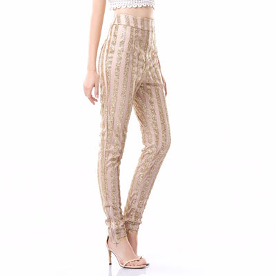 Walk Of Fame Gold & Nude Glitter Skinny Trousers - Fashion Genie Boutique