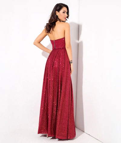 A Star Is Born Red Glitter Strapless Maxi Gown Dress - Fashion Genie Boutique
