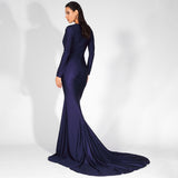 Always Dreaming Navy Long Sleeve Fishtail Maxi Gown Dress - Fashion Genie Boutique