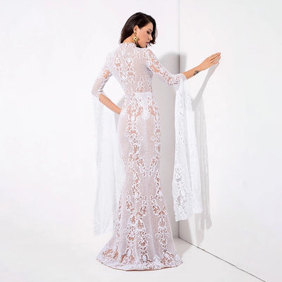 Once Upon A Time White Glitter Fishtail Maxi Dress - Fashion Genie Boutique