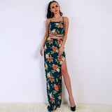 Kiki Green Floral Print Skirt Crop Top Co-Ord - Fashion Genie Boutique