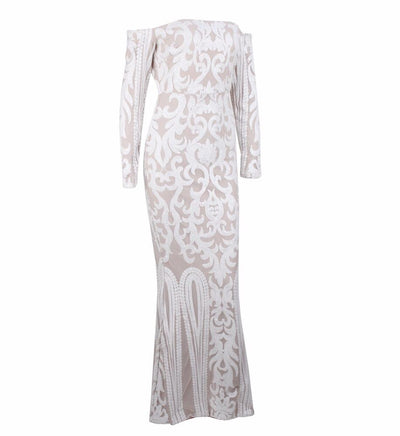 Avella Black & Nude Sequin Bardot Maxi - Fashion Genie Boutique