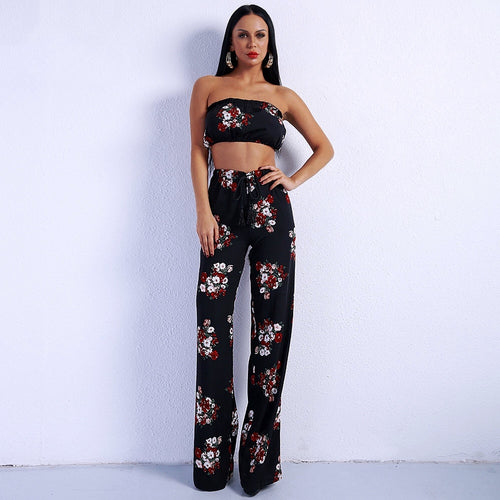 It’s A Match Black Floral Two Piece Trousers & Crop Top Co-Ord - Fashion Genie Boutique