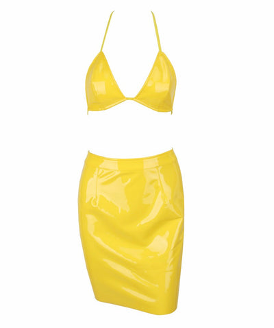 Pin Up Yellow Crop Top & Mini Skirt Co-Ords - Fashion Genie Boutique