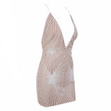 Glitzy Miss White & Nude Glitter Embellished Mini Dress - Fashion Genie Boutique