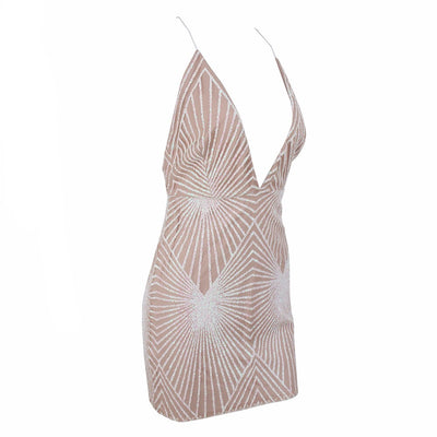 Glitzy Miss White & Nude Glitter Embellished Mini Dress - Fashion Genie Boutique