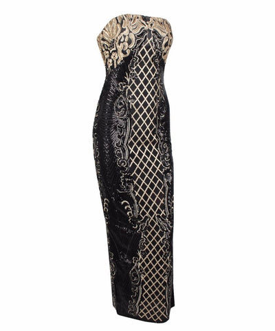 A Long Affair Black & Gold Sequin Strapless Maxi Dress - Fashion Genie Boutique